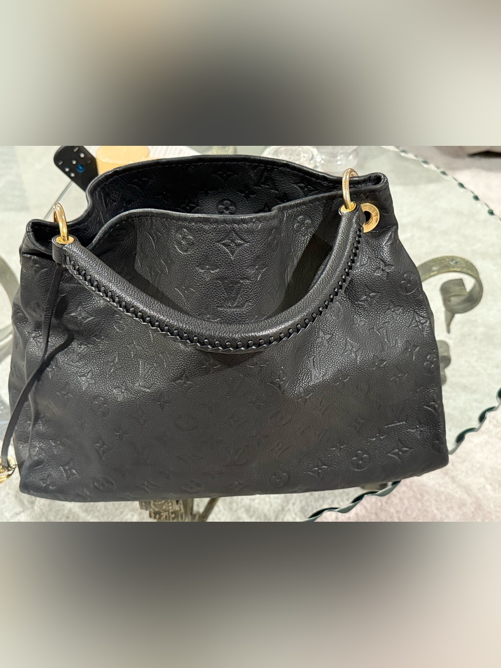 Louis Vuitton Black Monogram Embossed Shoulder Bag with Gold Hardware